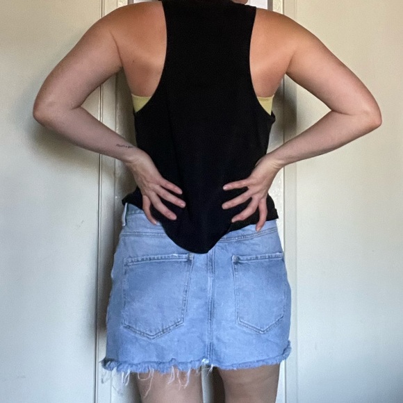 Forever 21 distressed raw hem denim button fly jean mini skirt Sz 30 - Picture 3 of 8